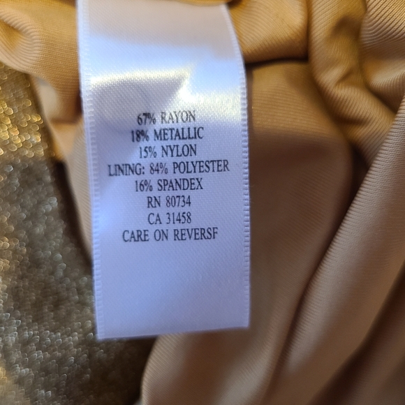 Like new gold/metallic draped low back BCBGMaxAzria cocktail dress, size M. - Picture 4 of 4